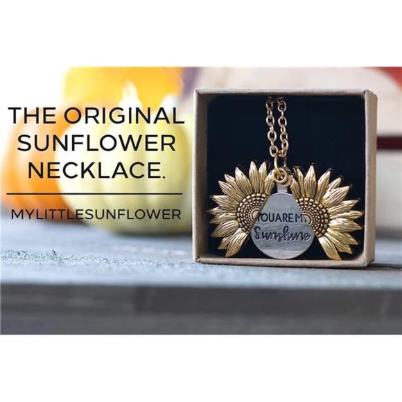 You are MySunshine Necklace-Sunflower NecklaceLocket with Engraved HiddenMessage - Picture 2 of 7